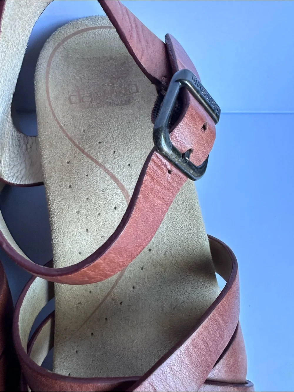 Dansko Ankle Strap Leather Sandals | High-Heel Wedge, Size 5.5